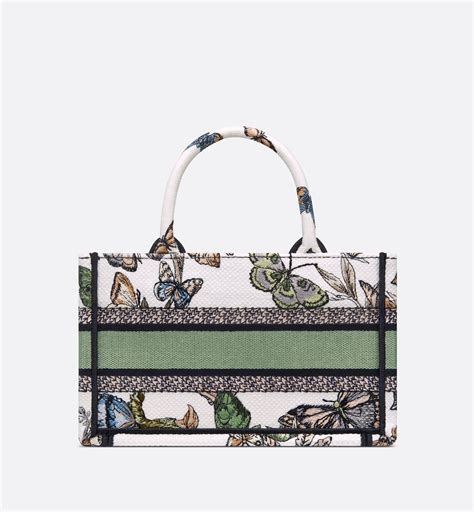 Mini Dior Book Tote with Strap White Multicolor Toile de Jouy 